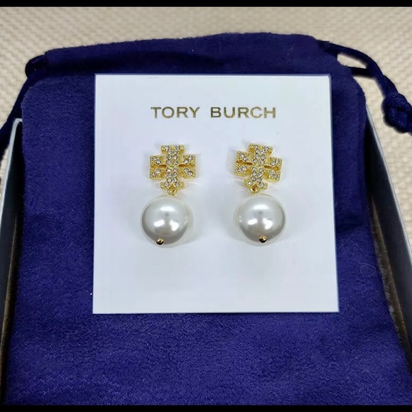 TORY BURCH * Crystal-Embellished Double T Studs - Picture 5 of 8
